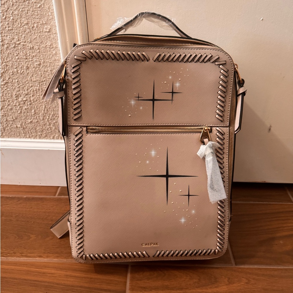 Calpak Beige Laptop Backpack with Star Accents